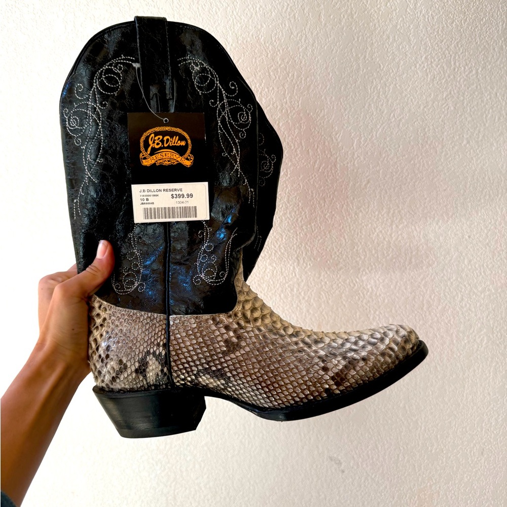 J.B Dillon Reserve New with Tags python skin cowboy boots.